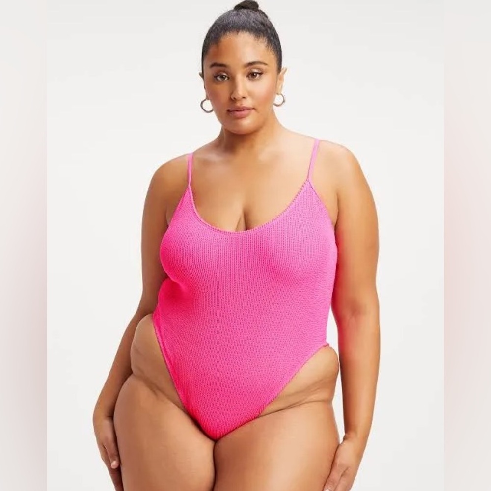 Good American Always Fit Sculpt One Piece Hot Pink Swimsuit 5/6 2XL 3XL